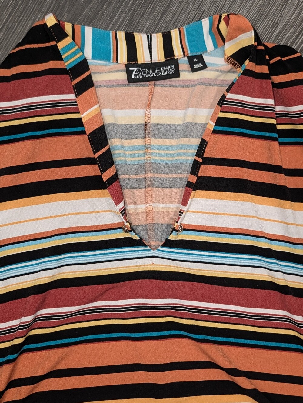 Sleeveless Multi-Stripe V-Neck Women’s Top - Orange/Turquoise - Picture 3 of 6